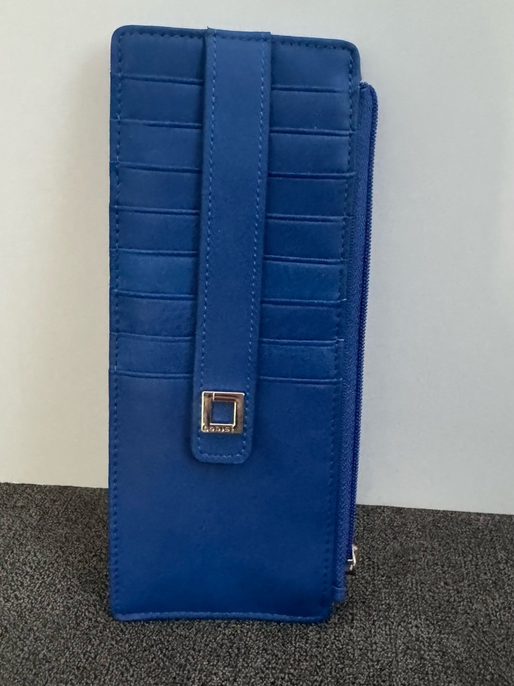 Lodis Blue Leather Card Holder Wallet Zip Pocket RFID Blocking